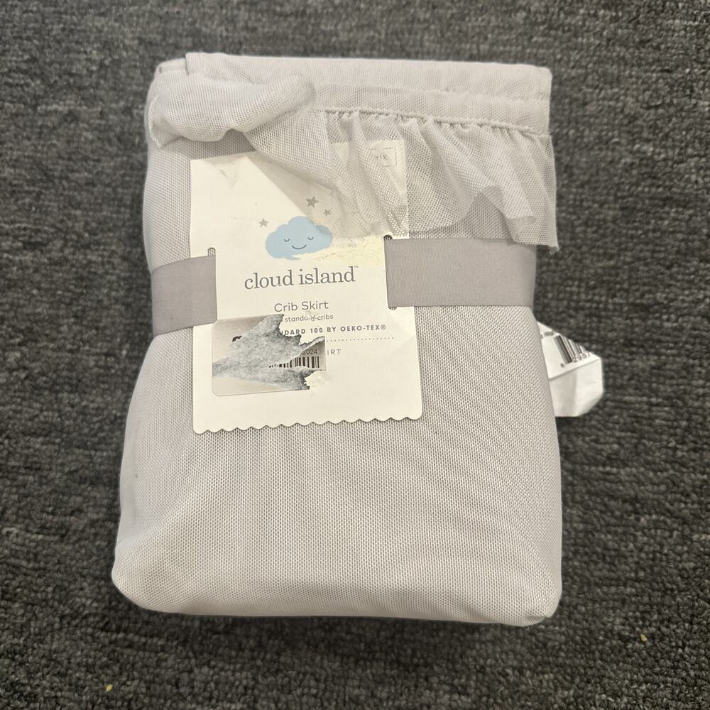 Cloud Island Baby Crib Skirt 28”x 52” Gray Ruffle